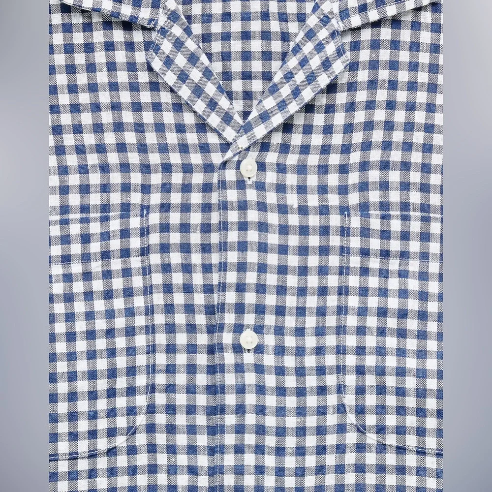 NWT J.Crew Short-Sleeve Linen Camp-Collar Shirt in Gingham